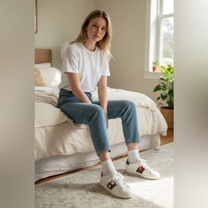 Gucci Ace leather trainers with spikes and pearls